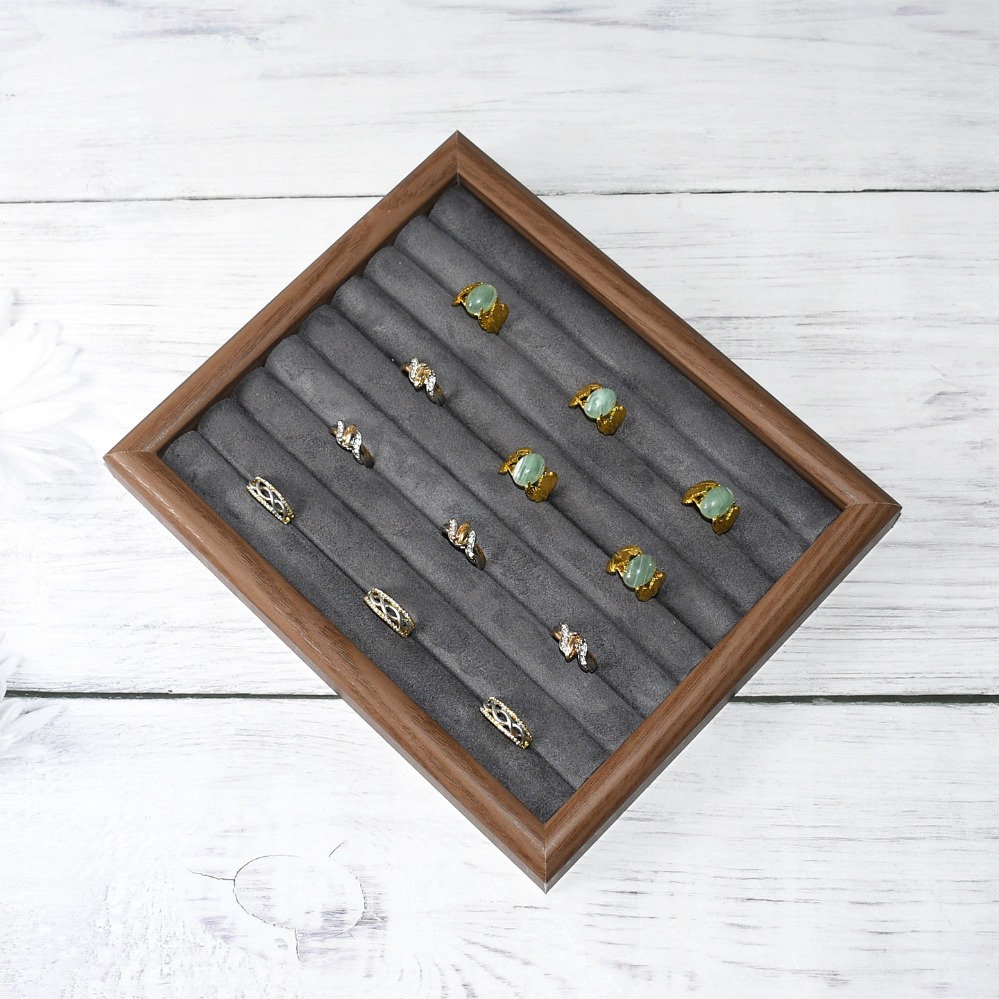 复古胡桃色首饰盘戒指收纳盒子