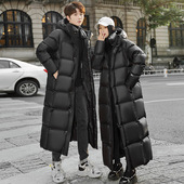 连帽加厚情侣大衣外套 2025年秋冬新款 鹅绒羽绒服男女同款 超长款