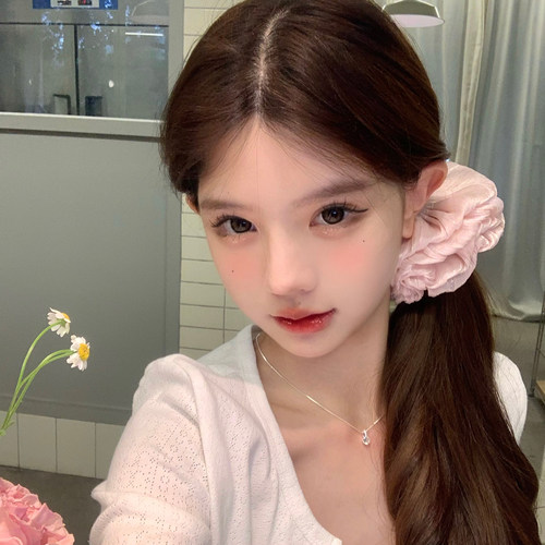 粉嫩学妹质感珠光花边发圈