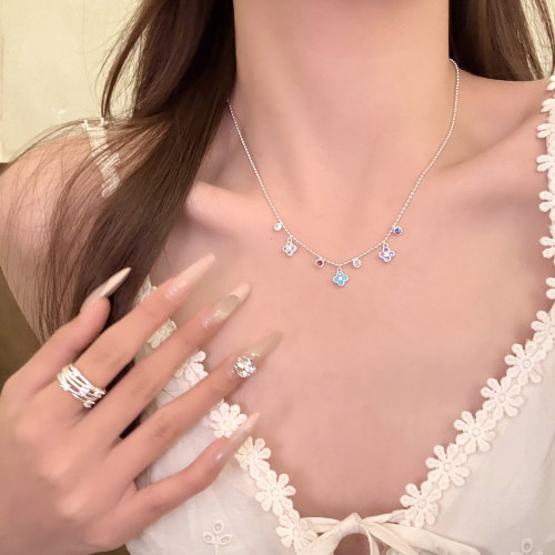 莫奈后花园彩色闪钻四叶花项链
