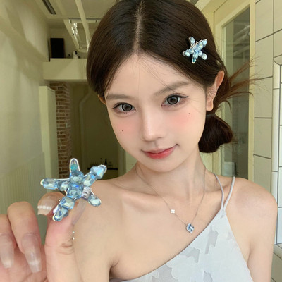 甜妹日记闪锆蓝色海星发夹