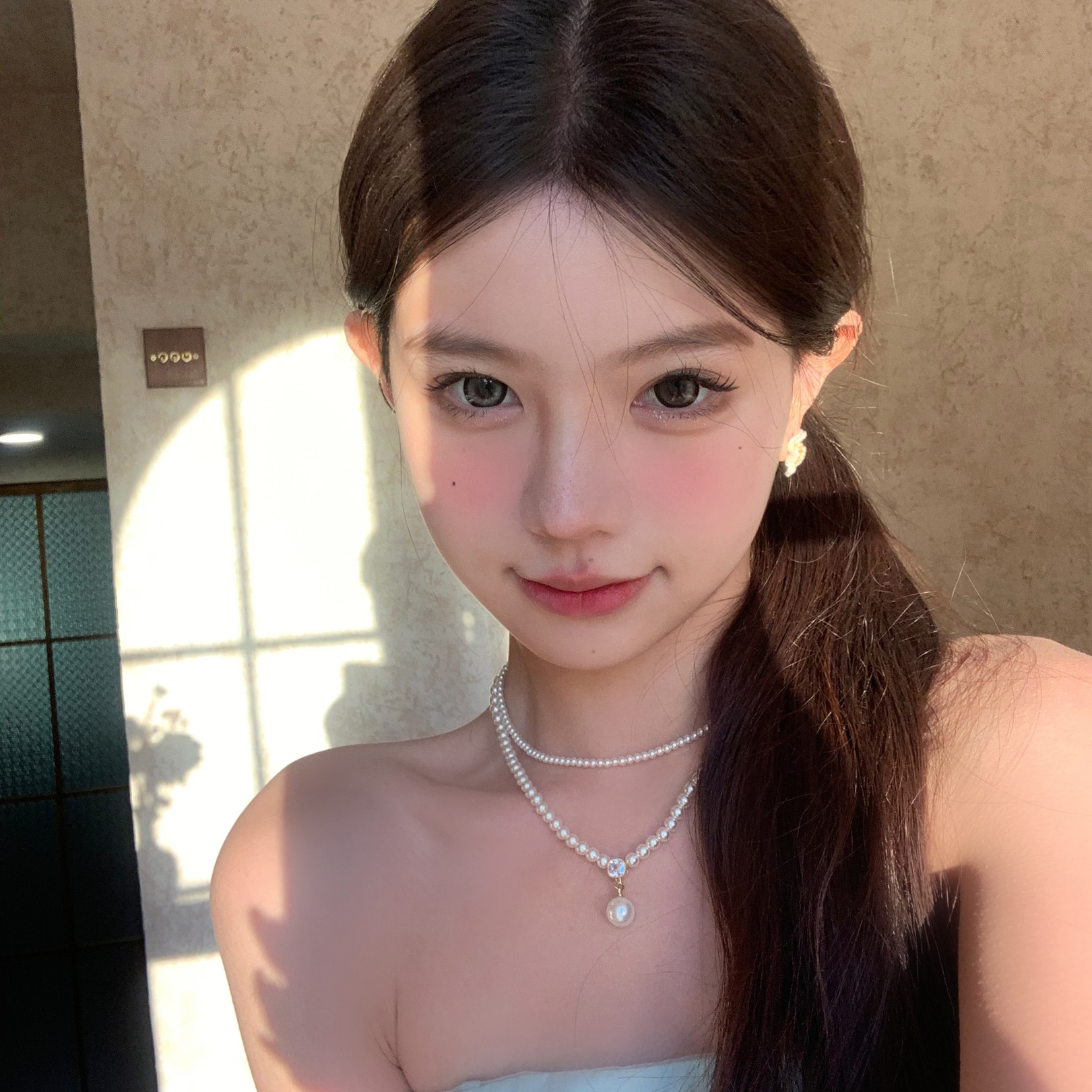 许愿池少女珍珠双层项链