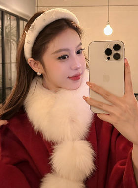 【蜜桃茶】暖冬叙事 温柔白色毛绒雪花发箍超好看高颅顶新年头饰