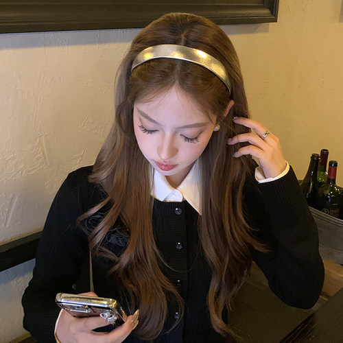 秋冬银色细边发箍皮质