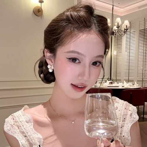 香漫Grace蝴蝶结闪钻珍珠耳环