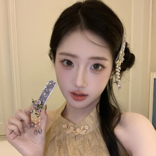 金陵紫蝶新中式蝴蝶流苏水晶发夹