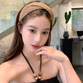 可可里夏日 蜜桃茶 度假风编织镂空发箍女高颅顶宽边压发头箍