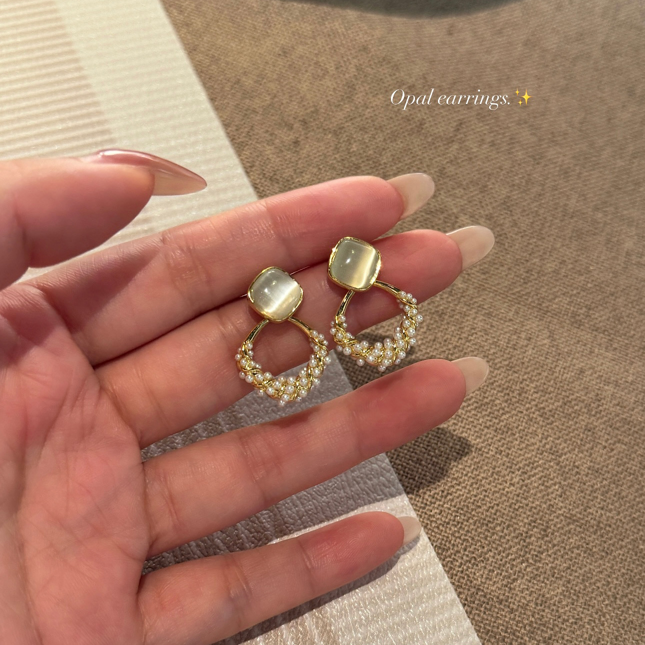 馥蕾香氛方糖猫眼石珍珠耳环