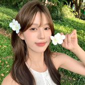 淡雅小花 蜜桃茶 超仙蝴蝶兰花朵发夹海边度假头花侧边夹发饰