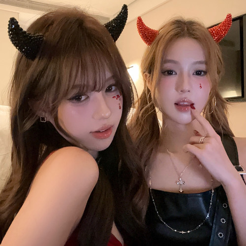 双生小恶魔万圣节满钻恶魔头饰