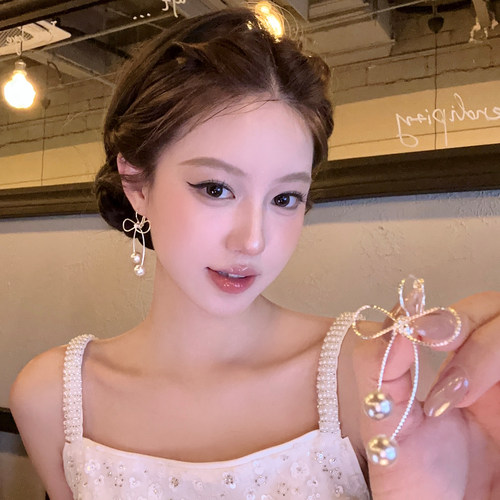 貌美尤物~甜美蝴蝶结珍珠耳环