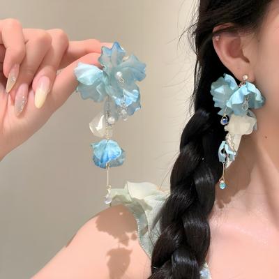 氛围感夏日海边蓝色花朵度假耳环