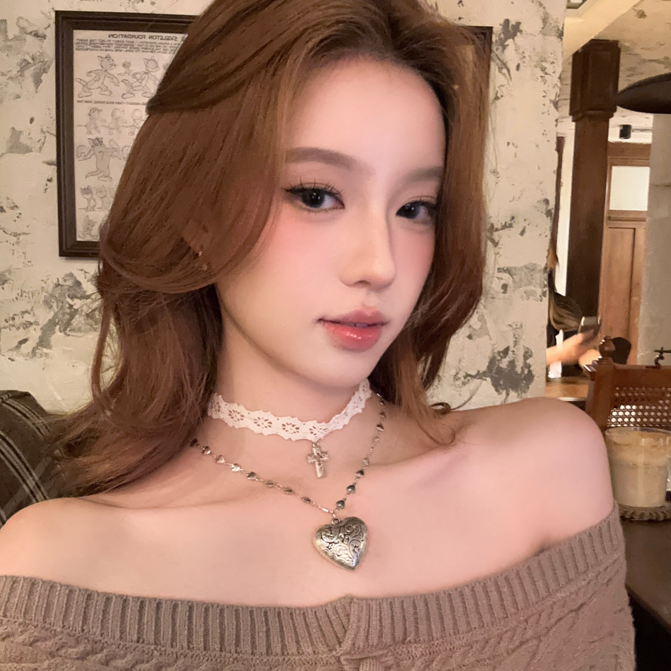 冬雾济州 双层蕾丝爱心choker