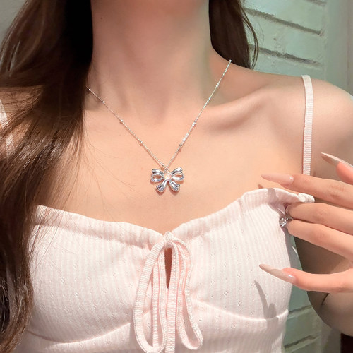 少女心事韩系粉钻蝴蝶结项链