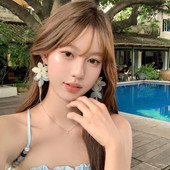 蜜桃茶 超仙刺绣撞色水晶花朵流苏耳环夏日蓝色海边度假风耳饰