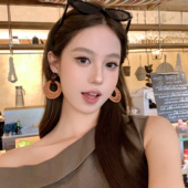 民族风藤编圆圈耳环女波西米亚度假风耳饰 佩里安夏日 蜜桃茶