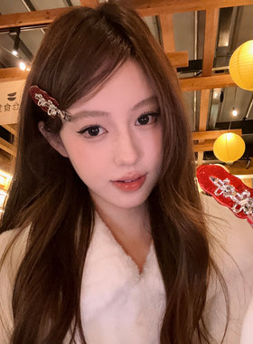 【蜜桃茶】元气甜妹 闪锆红色新年花朵发夹无痕鸭嘴夹刘海夹发卡
