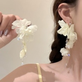 桅香白露 夏天白色花朵流苏耳环独特夸张绝美海边度假风耳坠耳夹