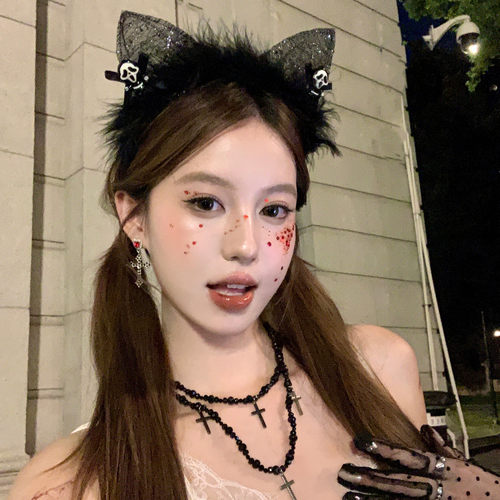 猫女特工万圣猫耳朵骷髅头发箍