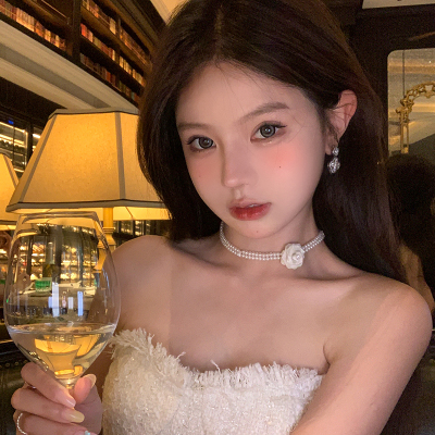 恋恋女主月光白玫瑰花珍珠颈链