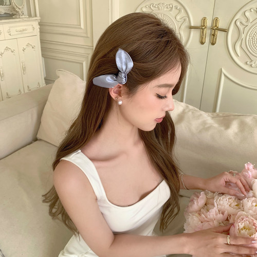 柔雾浅调韩系缎面蝴蝶结发梳