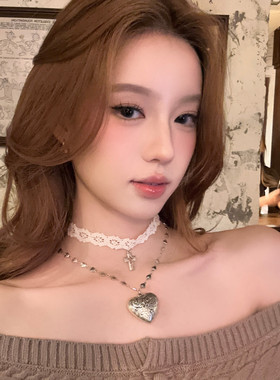冬雾济州双层蕾丝爱心choker