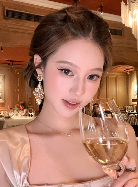 古早千金镶钻闪锆吊坠耳环