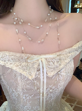 淡颜美女感长款满天星珍珠项链