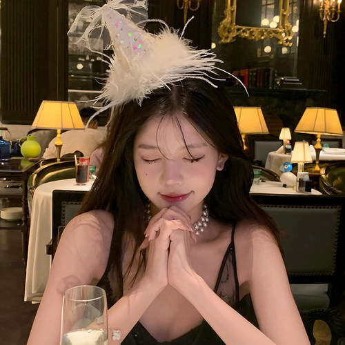 peachtea羽毛生日帽发夹