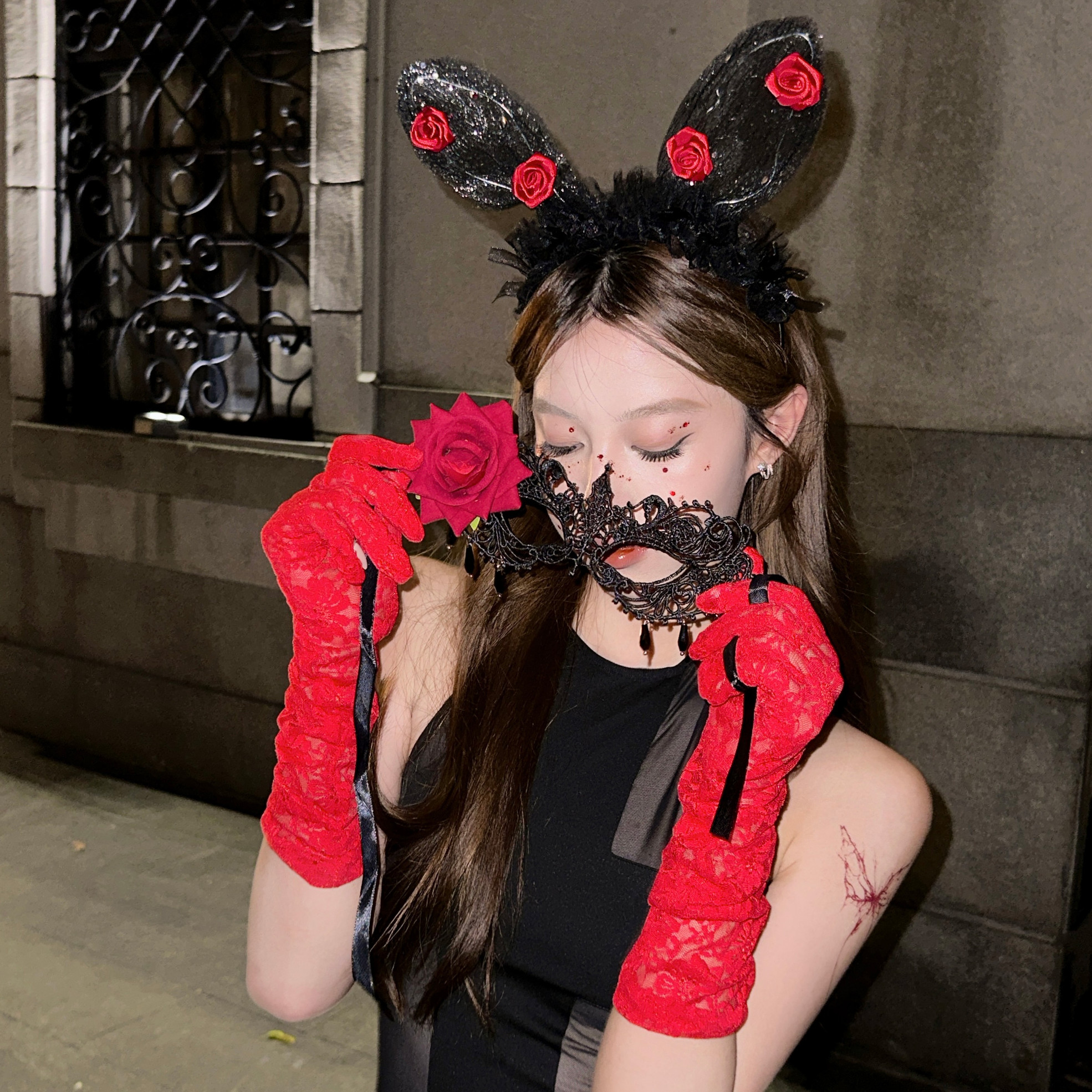 见习魔女万圣玫瑰花兔耳朵发箍