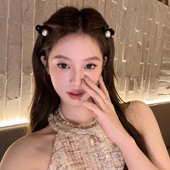 miu系甜妹 蜜桃茶 黑色丝绒珍珠小抓夹女秋冬高级公主头刘海夹