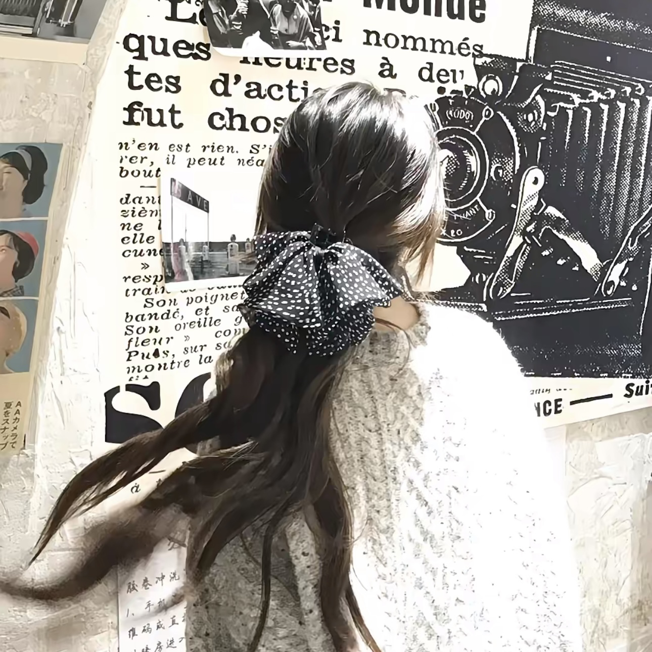 法式复古波点蝴蝶结抓夹小号半扎发马尾鲨鱼夹发夹气质发饰女