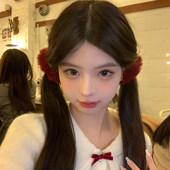 暖暖冬日 蜜桃茶 红色新年毛绒发圈女气质毛茸双马尾皮筋头绳