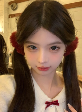 【蜜桃茶】暖暖冬日 红色新年毛绒发圈女气质毛茸双马尾皮筋头绳