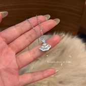 银色满钻扇形锁骨项链精致千金高级感配饰 裙摆 蜜桃茶 公主