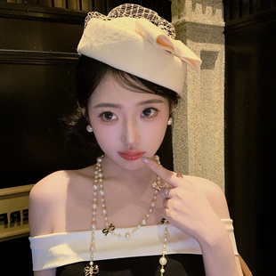 【蜜桃茶】香阀世家 蝴蝶结网纱千金小礼帽女秋冬气质礼服贝雷帽
