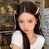 芭蕾少女 蜜桃茶 粉色水晶蝴蝶结飘带发夹侧边双马尾发卡头饰