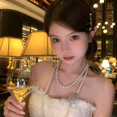 法式山茶花双层珍珠项链