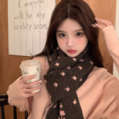 保暖防寒围脖 小鹿双面软糯针织围巾2025新款 蜜桃茶 甜心冬日