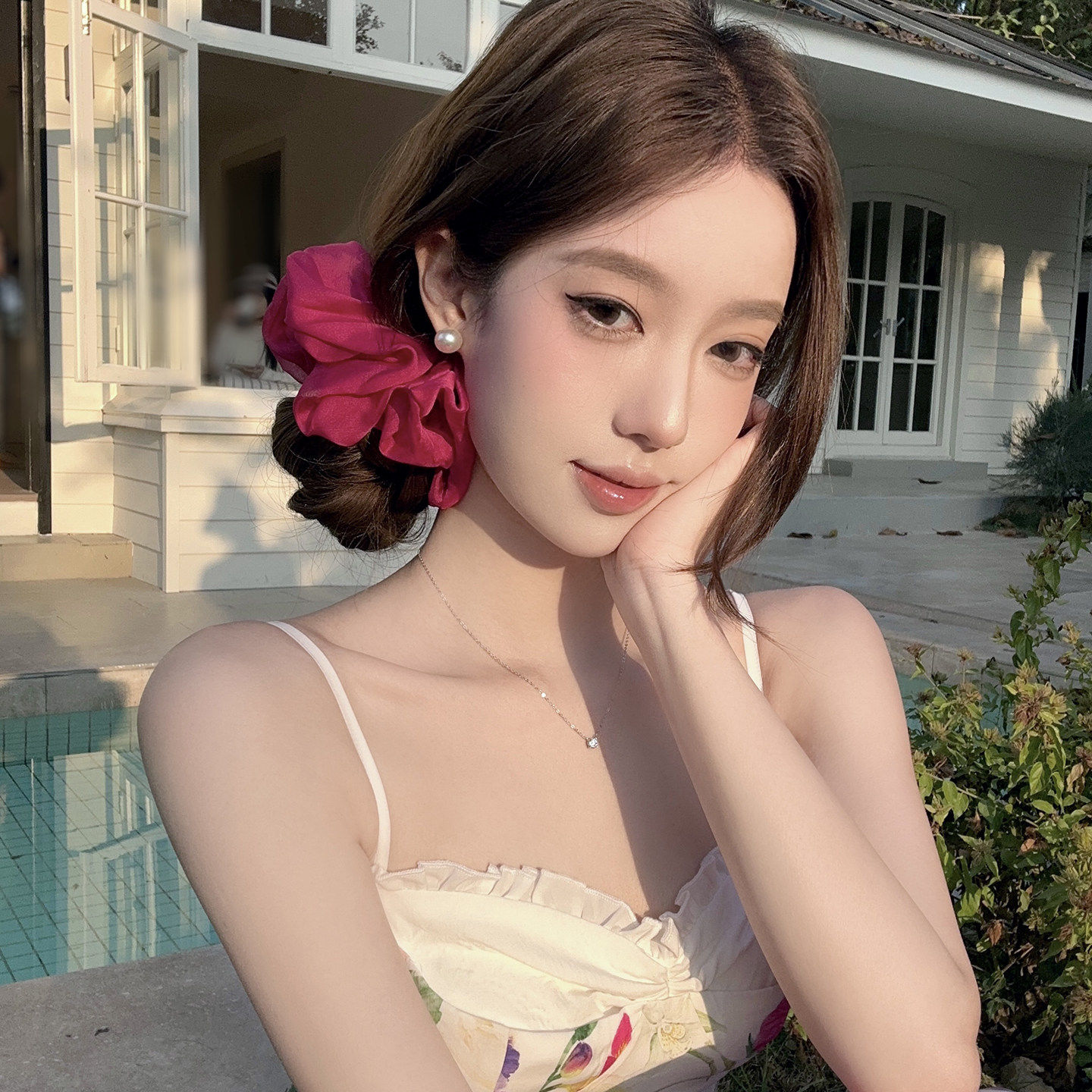 【蜜桃茶】女儿心如水~定制色显白桑蚕丝头花发圈女扎头发绳皮筋