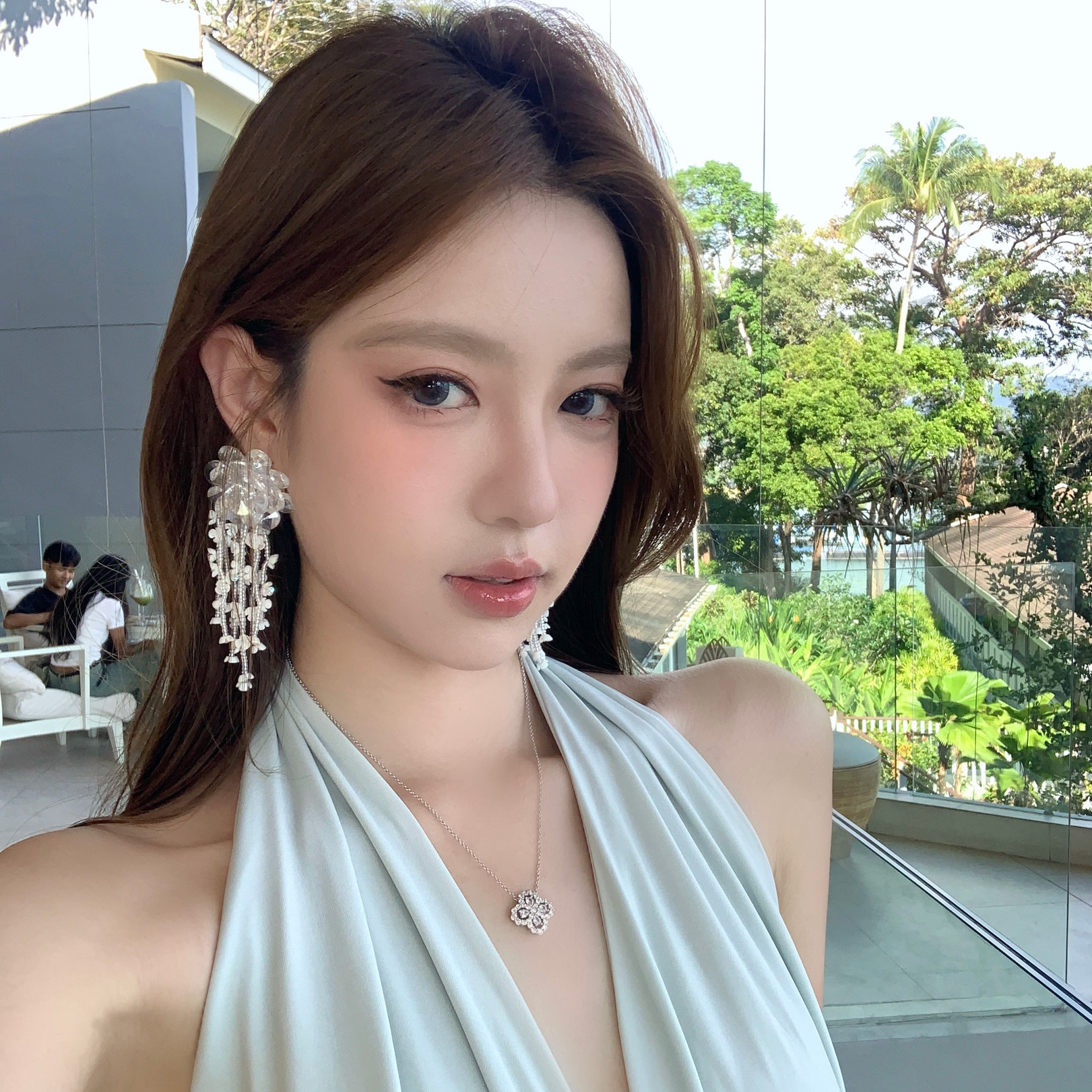 浪漫花语锆石串珠流苏花朵耳环