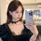 纯欲风黑色蝴蝶结蕾丝choker女颈带项圈脖子配饰锁骨链 蜜桃茶