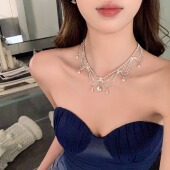 银色水滴珍珠项链高级感宴会晚礼服颈链配饰 晚宴公主 蜜桃茶