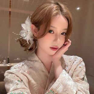 【蜜桃茶】发间系香 超仙羽毛珍珠发夹女气质高级感发卡边夹头饰