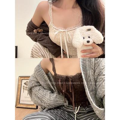 蕾丝洛可可蝴蝶结背心叠穿吊带洛