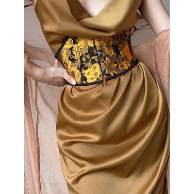 腰封油画鱼骨束腰浮雕