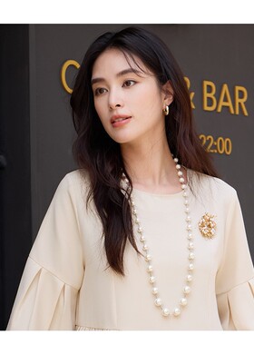 2025新款仿珍珠项链中长款单圈毛衣链多层叠戴锁骨链配饰女士L096