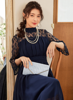 2024年新款蕾丝拼接雪纺长款连衣裙女长裙子日常可穿小礼服88588