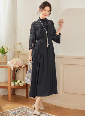 夏季蕾丝连衣裙女士法式雪纺长裙子春秋晚宴日常可穿小礼服88588