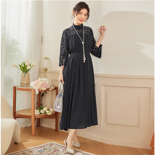 夏季蕾丝连衣裙女士法式雪纺长裙子春秋晚宴日常可穿小礼服88588